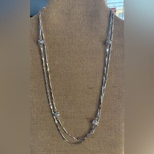 Vintage Monet Station Necklace Silver Tone Bar Links And Filigree Beads 52”